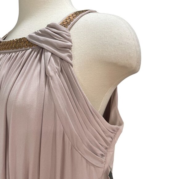 Thalia Sodi Bogota Dress Size 16 Taupe Combo Beaded Halter Colorblock Midi NWT - Picture 10 of 14